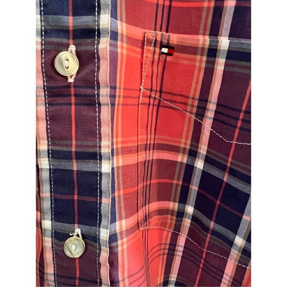 Tommy Hilfiger Mens Short Sleeve Button Down College Poplin Shirt Red Plaid SZ S - Picture 10 of 10